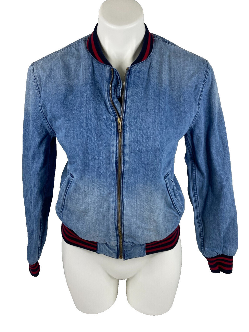 American Eagle Women XS Denim Full Zip Jacket Letterman Casual